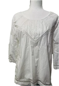 Loft 100% Cotton White 3/4 Sleeve Lace Insert Blouse Top Sz L / 12 - Picture 1 of 6