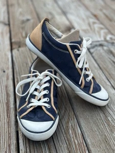 COACH Barrett Sneakers Navy Blue With Tan Leather Accepts Women's Size 9.5 B - Picture 1 of 22