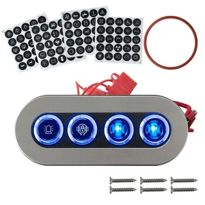 Panneau poussoirs en acier inoxydable panneau bleu LED 12V DC ON OFF support fusible pour bateau - Photo 1/6
