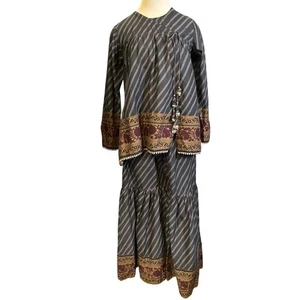 Ego Diva Baumwolle Set Bluse Top weites ausgestelltes Bein Hose Gr. S grau senf bequem künstlerisch - Bild 1 von 13