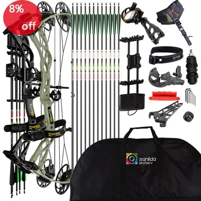 Archery Compound Bow Set 0-70lbs Adjustable Arrows RH Hunting Target Sanlida X9 - Image 1 of 4