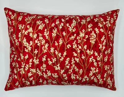 Funda de Almohada Lumbar 12x16 Acento de Viaje / Navidad Snowberries Blanco Dorado Carmesí Foto 1 de 4