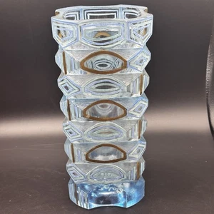 Vintage L. Zalota Signed Art Glass Vase 8/2000 Edition Blue Geometric 9.75in - Picture 1 of 12