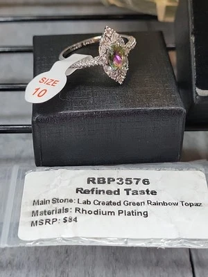 BOMB PARTY 🎈 RBP3576 SABOR REFINADO L/C GRN RNBOW TOPACIO RODIADO ANILLO CHAPADO TALLA 10 Foto 1 de 4