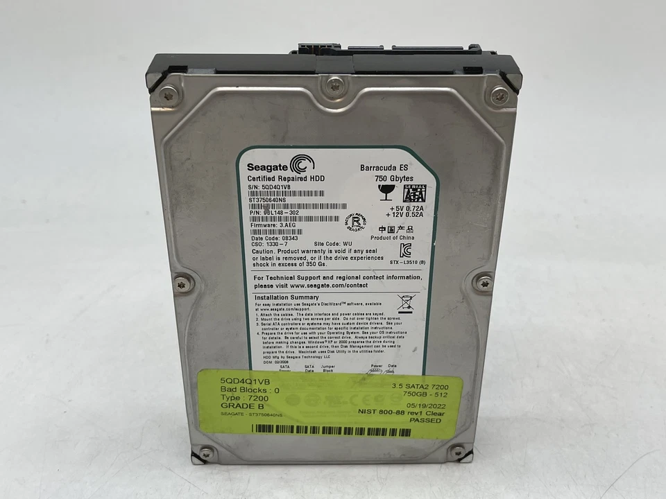 Seagate Certified Repair HDD 750GB ST3750640NS 3.5" SATA GRADE B FREE S/H - Image 1 of 4