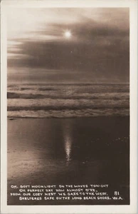 RPPC Long Beach Shore Washington moonlight waves photo postcard F325 - Picture 1 of 2