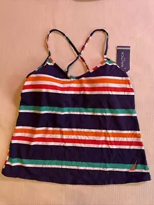 Canotta donna NAUTICA nuova con etichetta nuoto imbottita multicolore a righe taglia M $88 - Foto 1 di 14