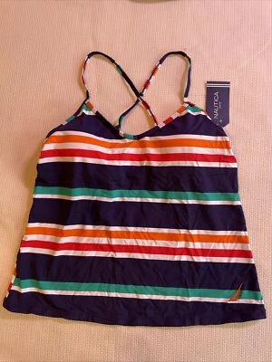 NUEVO CON ETIQUETAS NAUTICA Mujer Natación Acolchada Camiseta sin Mangas Multicolor Rayas Talla M $88 Foto 1 de 4