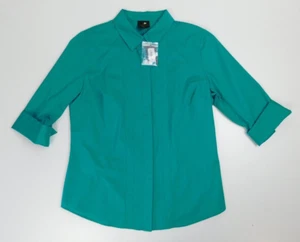 Worthington Petite Womens 3/4 Sleeve Button Blouse Size PM Teal - Picture 1 of 10