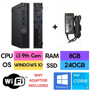 Dell OptiPlex 3070 Micro i3 9th Gen 8GB RAM 240GB SSD PC Windows 10 Pro WIFI PC - Bild 1 von 12