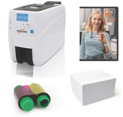 Plastic ID card printer bundle Pointman N15 single sided, software ribbon cards - Image 1 of 4