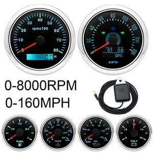 6 Gauge Set 85mm Boat GPS Speedometer 0-160MPH Tacho & 52mm Fuel/Oil/Temp/Volt - Picture 1 of 18