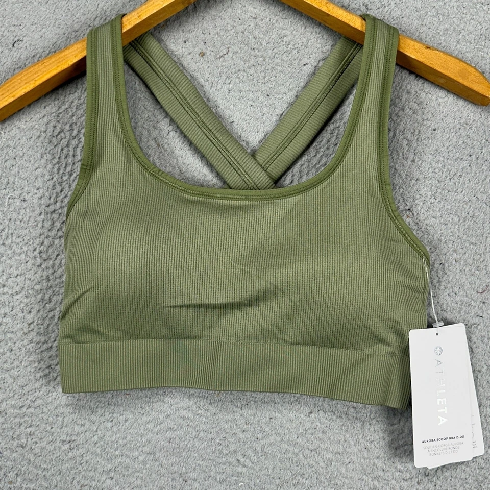 Athleta женщин Aurora совок спортивный бюстгальтер средний зеленый ребристый ремень назад тренировки новый - Изображение 1 из 4