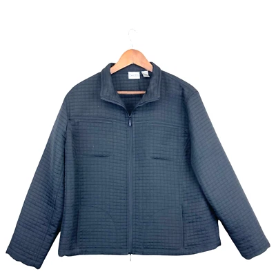 Chico's Jacket Women L Black Quilted Chest Pocket Long Sleeve Zipper - Image 1 of 4