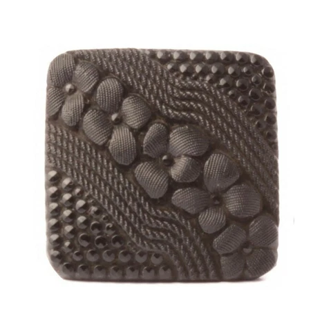 Antique Victorian Czech floral square black glass button 21mm Cover