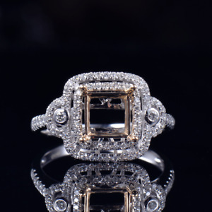 Princess Cut 6.5mm Natural Diamond Engagement Ring Setting Solid 14K 2 Tone Gold