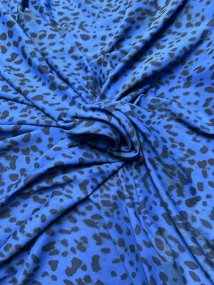 5 METRES GOOD QUALITY SCUBA CREPE JERSEY STRETCH DRESS FABRIC ANIMAL ROYAL BLUE - Image 1 of 4