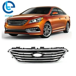 Front Bumper Upper Grill Chrome Black Grille Fit For Hyundai 2015- 2017 Sonata - Picture 1 of 13