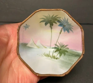 Vintage Nippon Egyptian Style Bisque Porcelain Nut Dish Pyramid Palm Trees - Picture 1 of 5