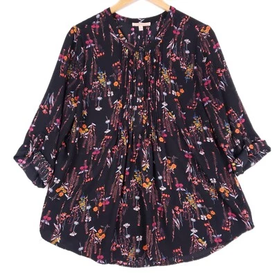 Blusa túnica floral Gibson Latimer negra ligera fluida pintuck boho grande Foto 1 de 4