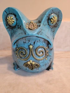 Vintage Fitz And Floyd Bank Groovy Frog Chalkware 1970's Blue Gold Black - Picture 1 of 6