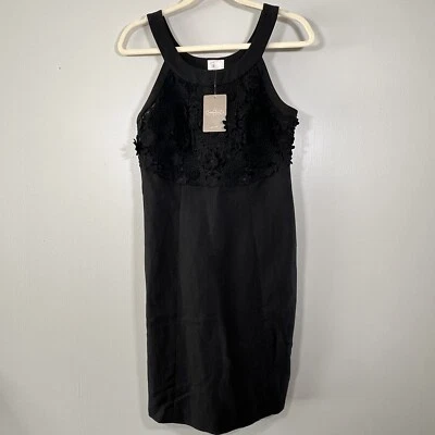 Vestido Anthropologie Matasellos Negro Hoja Floral Crochet Babero 4 Sin Mangas Nuevo con Etiquetas Foto 1 de 4