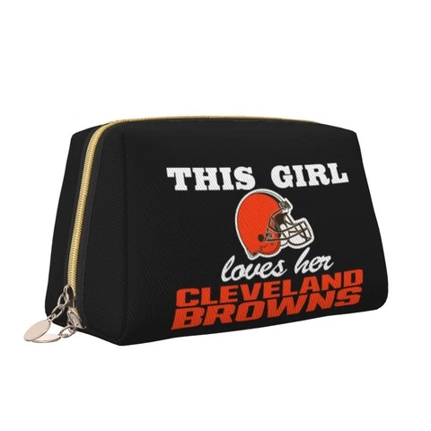 Cleveland Browns This Girl Loves Her Leather Makeup Bag Cosmetic Storage Bag Cover