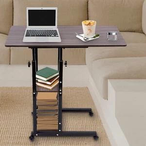C-Shaped Side Table Height Adjustable Bed Sofa End Table Storage Shelf w/ Wheels - Picture 1 of 20