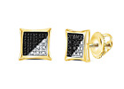 925 Sterling Silver Black & White Diamond Earrings Screw Back Studs Gold Plated