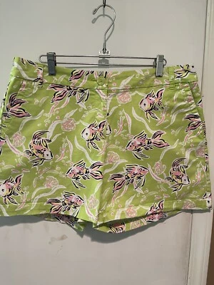 Pantalones Cortos Crown & Ivy Patrón Pez Koi Acuático/Verde Lima y Rosa/Talla 14/ Elástico Foto 1 de 4