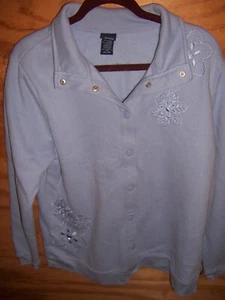 BASIC EDITIONS Blue embellished Poly Cotton b/d Fleece Jacket - SIZE 2X - Picture 1 of 3