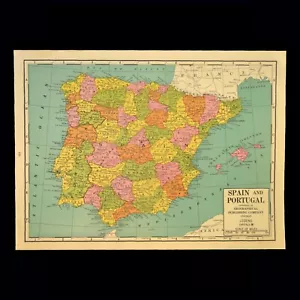 1940s Vintage Old Map of SPAIN Wall Art Decor Portugal Madrid Antique - Picture 1 of 7
