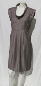 COVET Warm Taupe Gray Cowl Neck Cap Sleeves Pleated Sheath Dress US S 6 (tag 8) - Picture 1 of 6