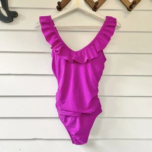 Merona Ruffle Strap One Piece Swimsuit NEW Size XS Fuchsia Pink Scoop Neck - Picture 1 of 7