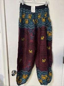Women's Rayon Harem Style Pants One Sz (XL-4X) Floral Elephants Jogger Cargo - Picture 1 of 12