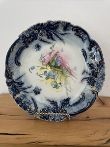 Art Nouveau RS Prussia Porcelain Plate 8”Cobalt Gold Pink Floral Circa 1900 - Picture 1 of 13