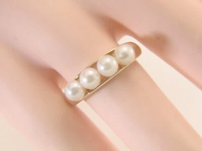 14K Yellow Gold Cultured Pearl Estate Band Ring Size 7 - Image 1 of 4
