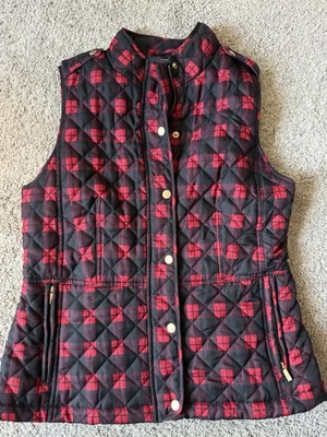Izod Women’s Vest Red and Black Plaid Medium Quilted Vest - Image 1 of 4