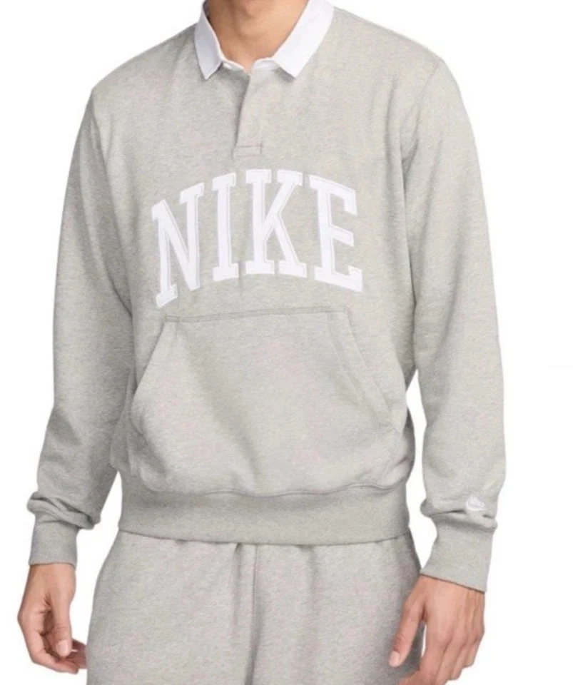 NIKE SPORTSWEAR CLUB FLEECE LONG-SLEEVE POLO SHIRT GREY FN3112-063 XXL