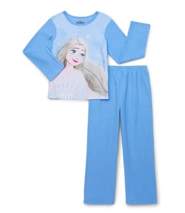 Disney Frozen Queen Elsa Light Blue Girl's Character Flannel Pajama Set - Picture 1 of 2