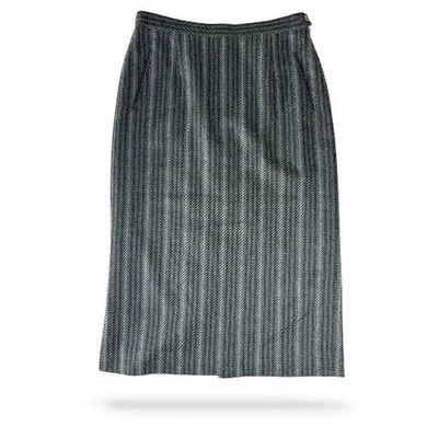 Falda Lápiz Burberrys Hecha en Italia Vintage Lana Espiga Gris Rayas Med Foto 1 de 4