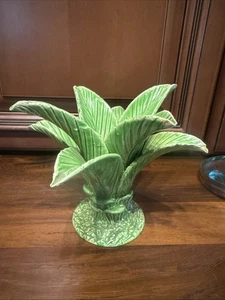Vintage French Pottery Green Palm Leaf Candleholder Signed Dodie Thayer Style - Picture 1 of 17