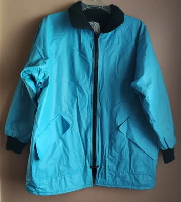 Vintage J.G. Jaqueta de chuva gancho PVC vinil feminina S azul com zíper completo forrada - Imagem 1 de 4