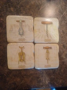 4 Daphne B Coaster Wine Champagne Corkscrew Openers Stone With Cork Bottom 3.75" - Picture 1 of 11