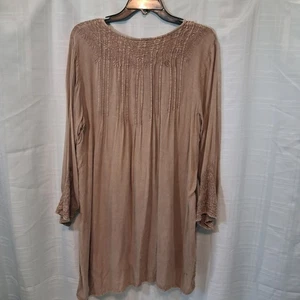 Top solitario para mujer talla pequeña Detalle bordado bohemio gauzy marrón - Imagen 1 de 12