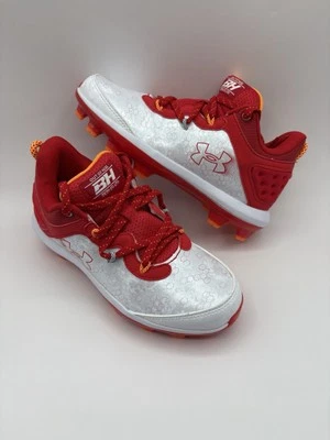 New Under Armour 3026595-600 Harper 8 TPU JR Baseball Cleats Red Orange Size 3Y - Image 1 of 4