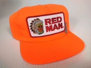 NUEVO De Colección Hombre Rojo Masticar Tabaco Parche Lona Snapback Camionero Sombrero Naranja EE. UU. NOS - Imagen 1 de 8