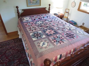 Signed/Dated 1992 - 20 BLOCK PATTERN Cotton PATCHWORK QUILT BEDSPREAD--80" x 86" - Picture 1 of 12