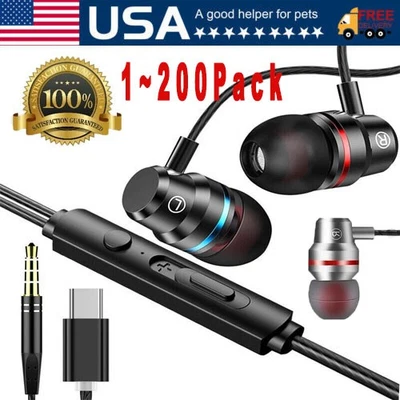 HIFI Bass Stereo Wired Earbuds Headset In-Ear Earphone Headphone 3.5mm USB-C Lot - Image 1 of 4