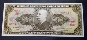 Brazil 5 Cruzeiros Banknote 1964- Crisp Uncirculated - Picture 1 of 8
